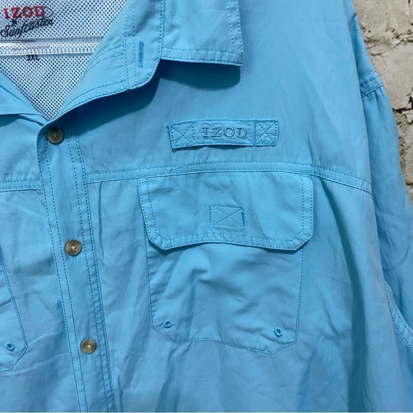 Izod Surfcaster Light Blue Breathable Short Sleeve Button U - Picture 2 of 6